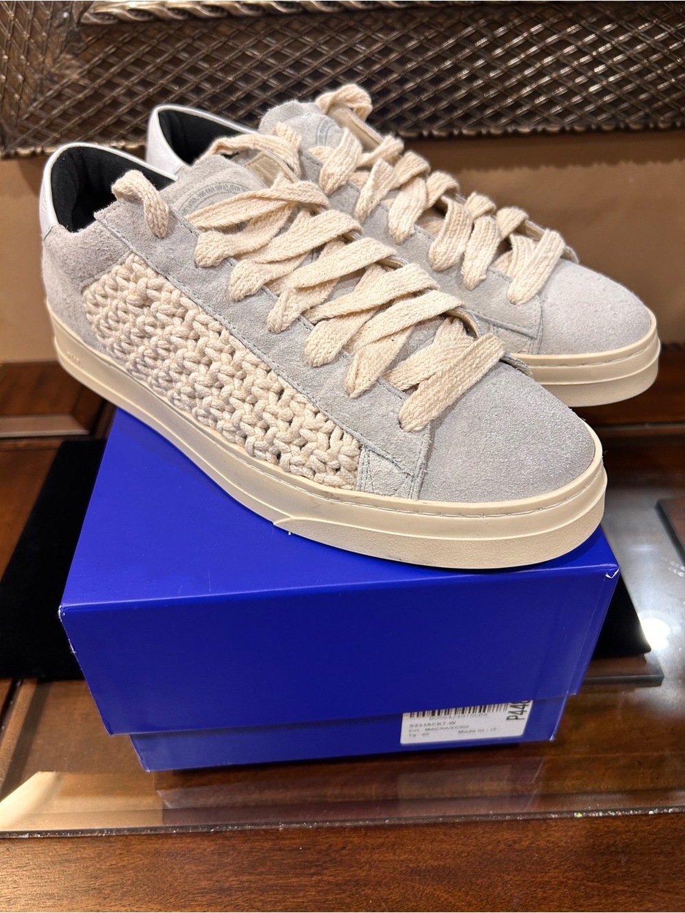 P448 Women's Low-Top Suede & Woven Knit Sneakers in Light Beige/Cream